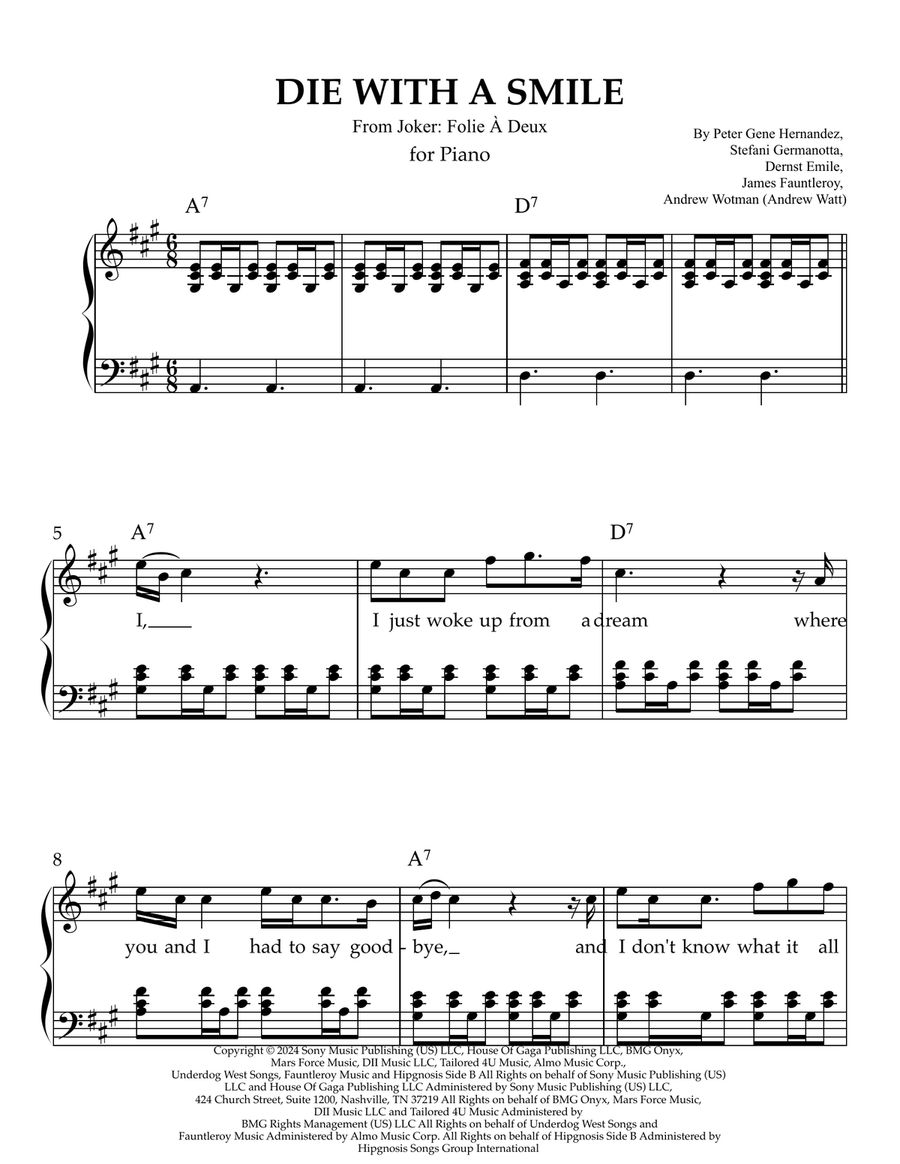 Die With A Smile Die With A Smile Piano Solo scores gallery preview page 1
