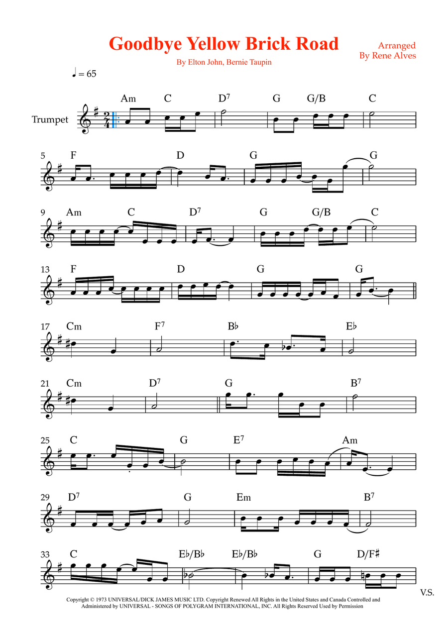 Goodbye Yellow Brick Road B-Flat Trumpet scores gallery preview page 1