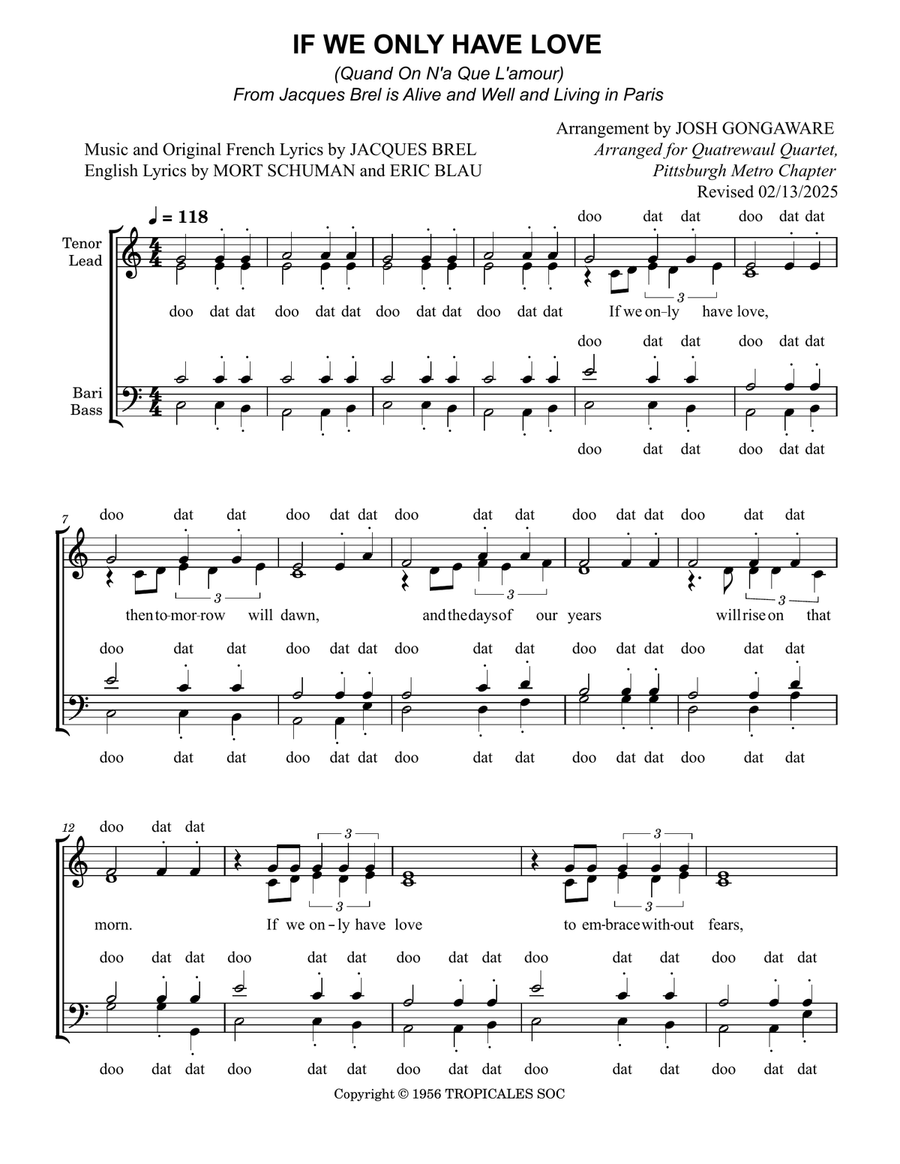 Quand On N'a Que L'amour 4-Part scores gallery preview page 1