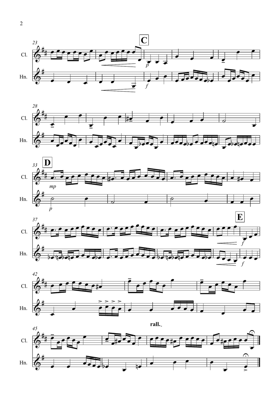 Rondeau (from Abdelazer) for Clarinet and Horn Duet Woodwind Duet scores gallery preview page 2