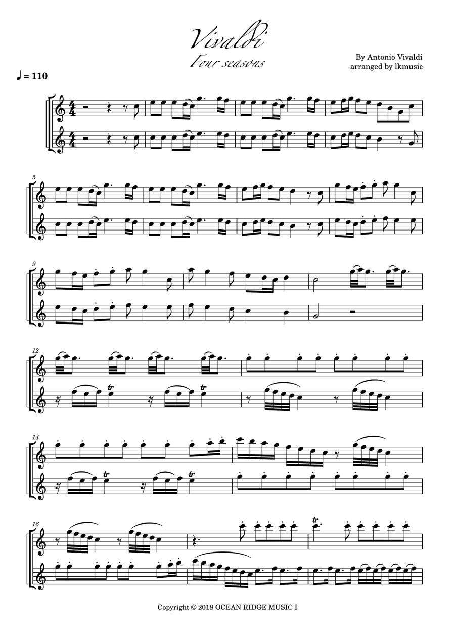 The Four Seasons - Spring - Allegro 1 Flute Duet scores gallery preview page 1