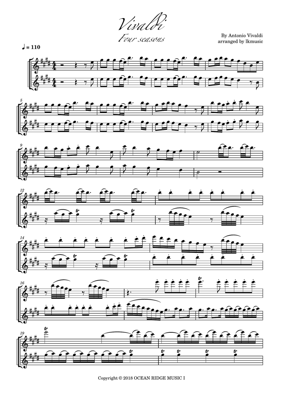 The Four Seasons - Spring - Allegro 1 String Duet scores gallery preview page 1