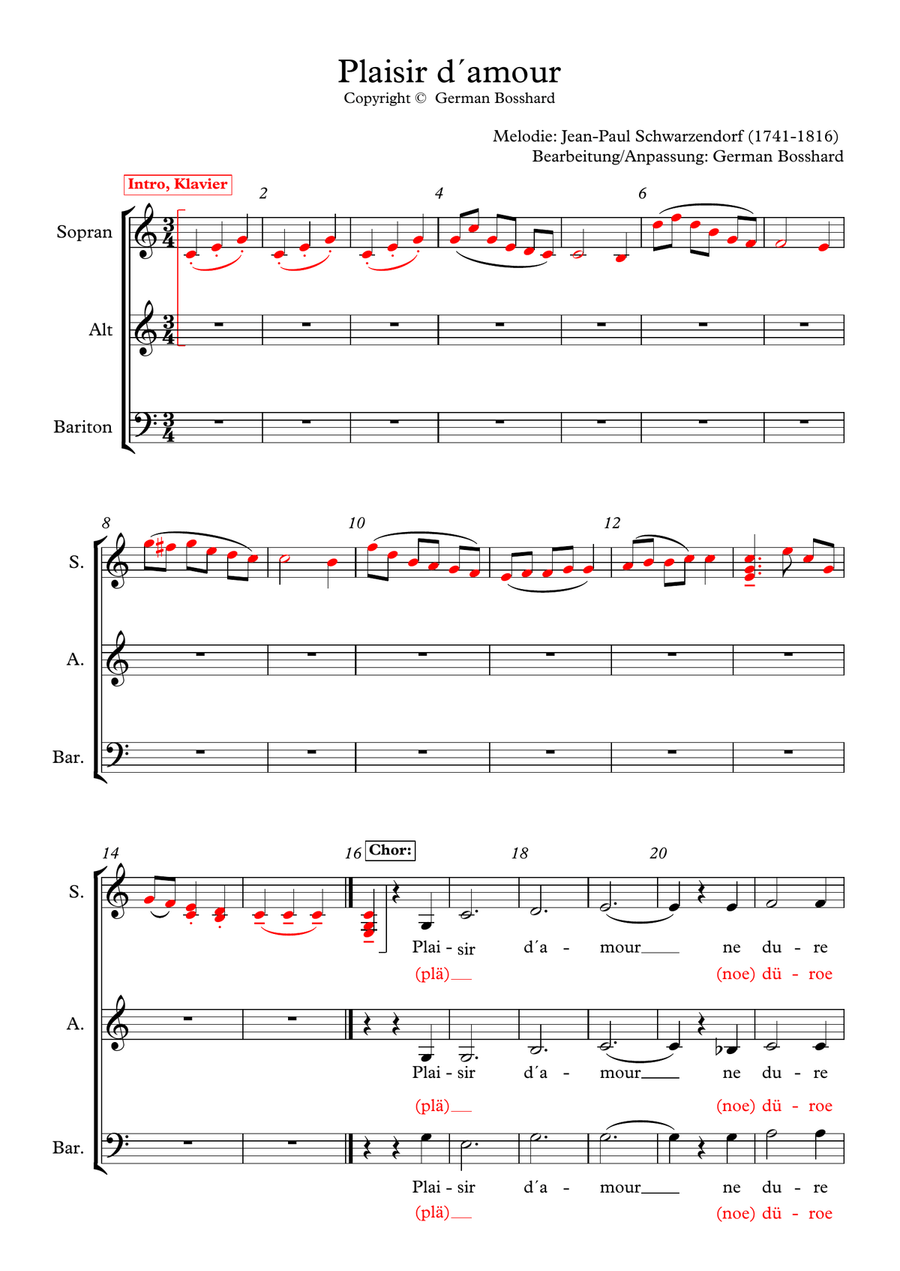 Plaisir d‘amour Plaisir d‘amour 3-Part scores gallery preview page 1