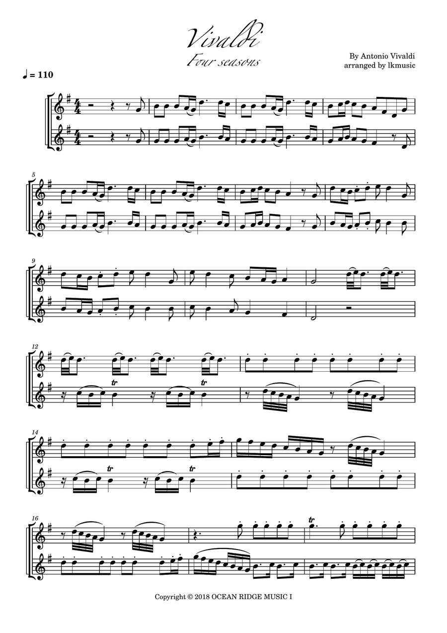 The Four Seasons - Spring - Allegro 1 Clarinet Duet scores gallery preview page 1