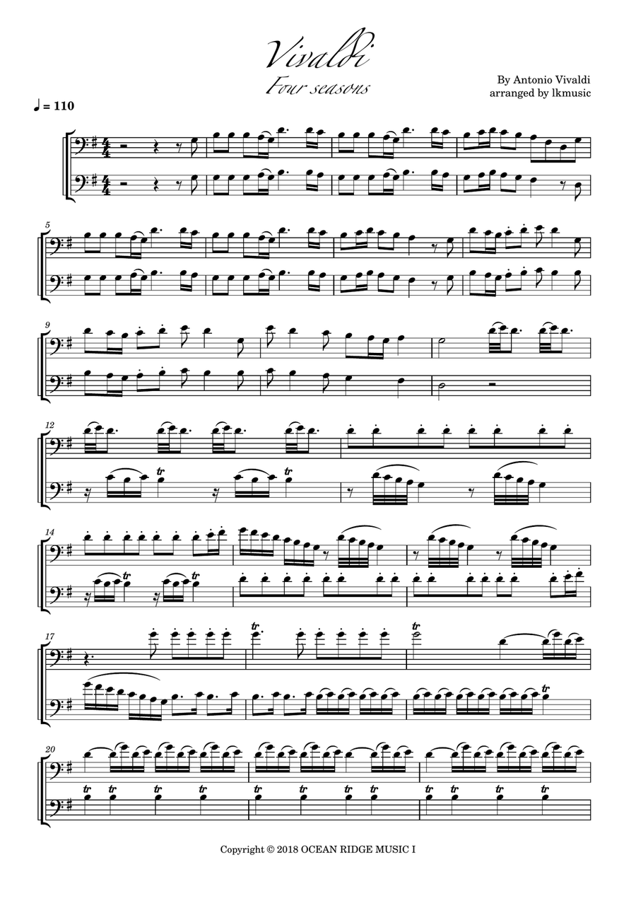 The Four Seasons - Spring - Allegro 1 String Duet scores gallery preview page 1