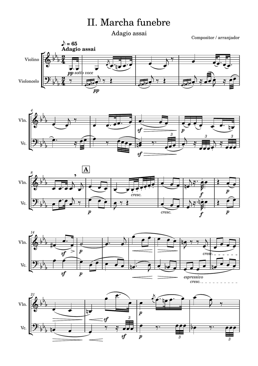 Symphony No.3, Op.55, II. Marcia funebre - Beethoven String Duet scores gallery preview page 1