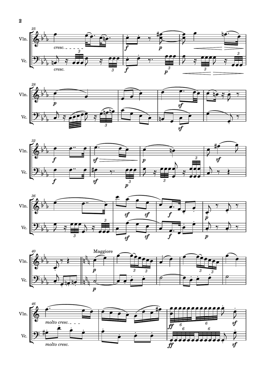 Symphony No.3, Op.55, II. Marcia funebre - Beethoven String Duet scores gallery preview page 2