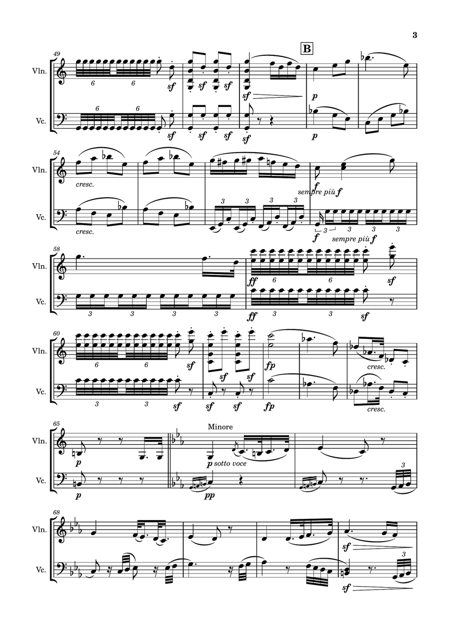 Symphony No.3, Op.55, II. Marcia funebre - Beethoven String Duet scores gallery preview page 3