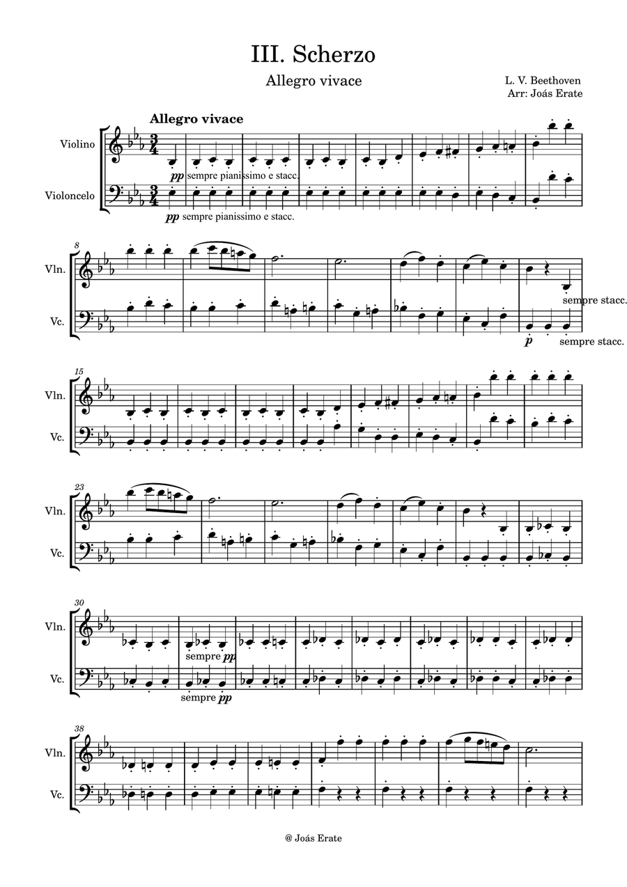 Symphony No.3, Op.55, III - Scherzo - Beethoven String Duet scores gallery preview page 1