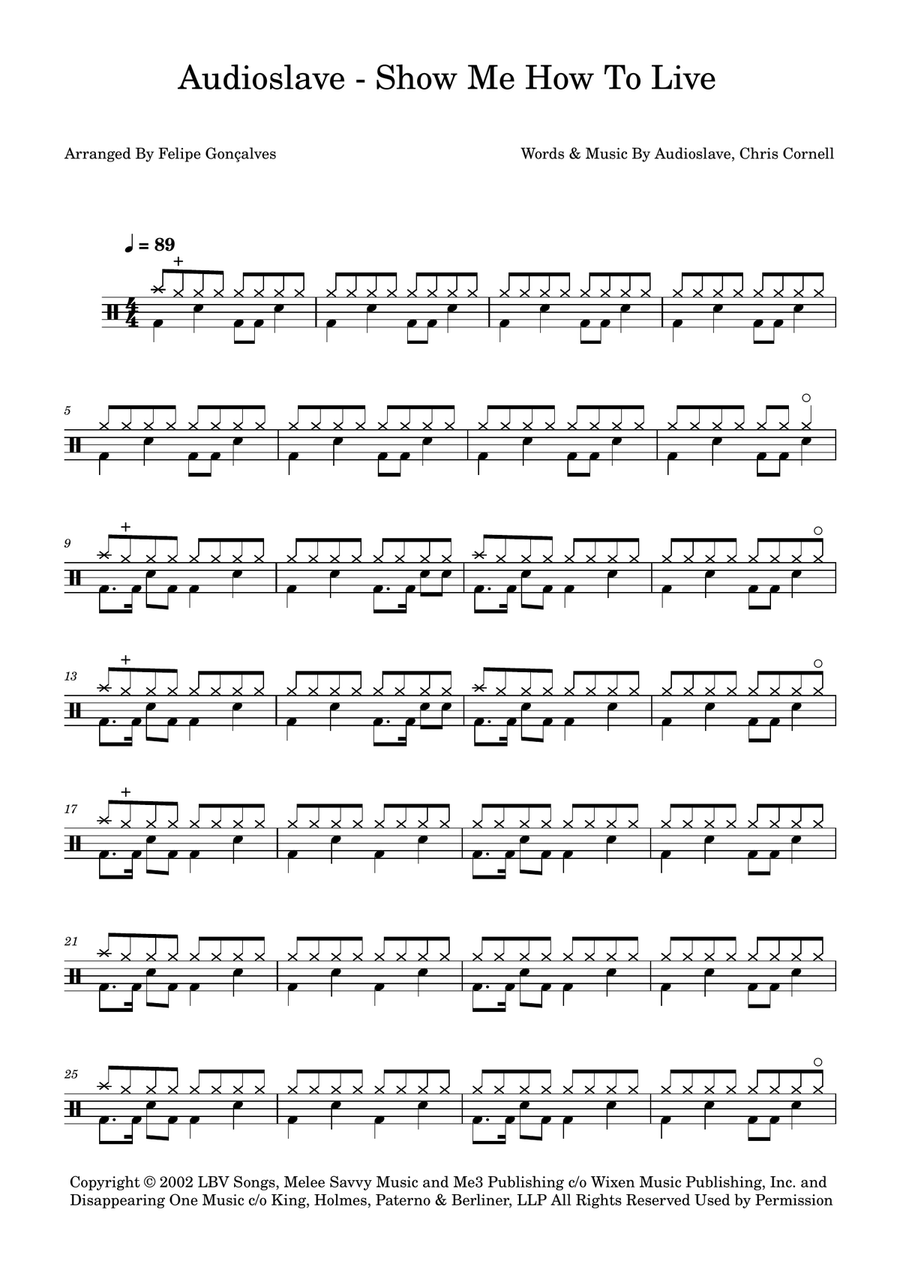 Show Me How To Live Show Me How To Live Drum Set scores gallery preview page 1