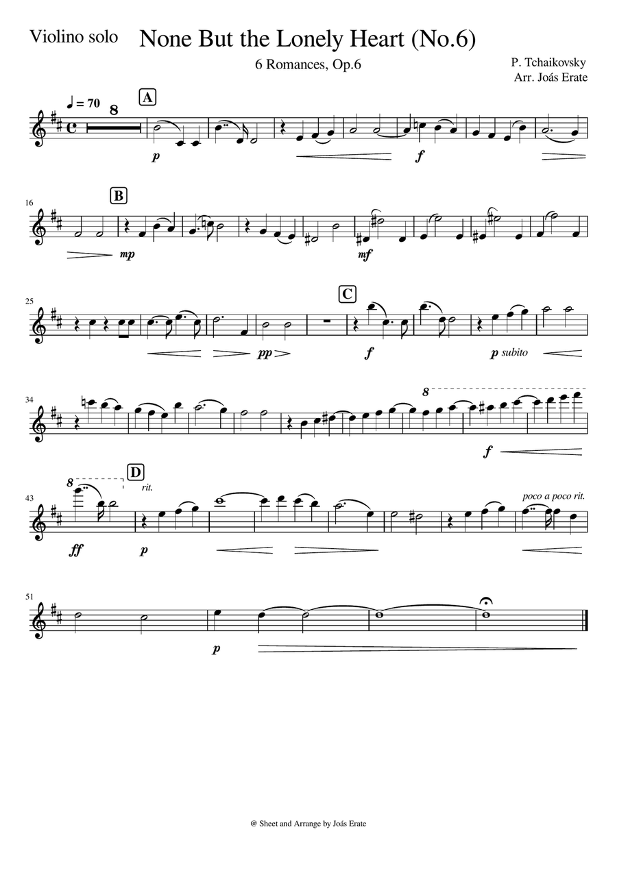 None but the Lonely Heart, Op.6 - Tchaikovsky Chamber Music scores gallery preview page 6
