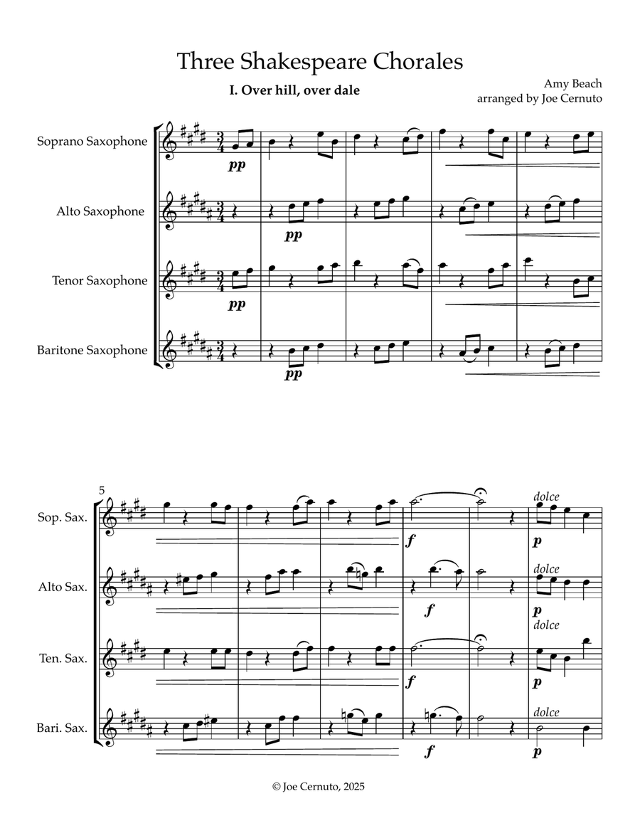 Three Shakespeare Chorales Saxophone Quartet scores gallery preview page 2