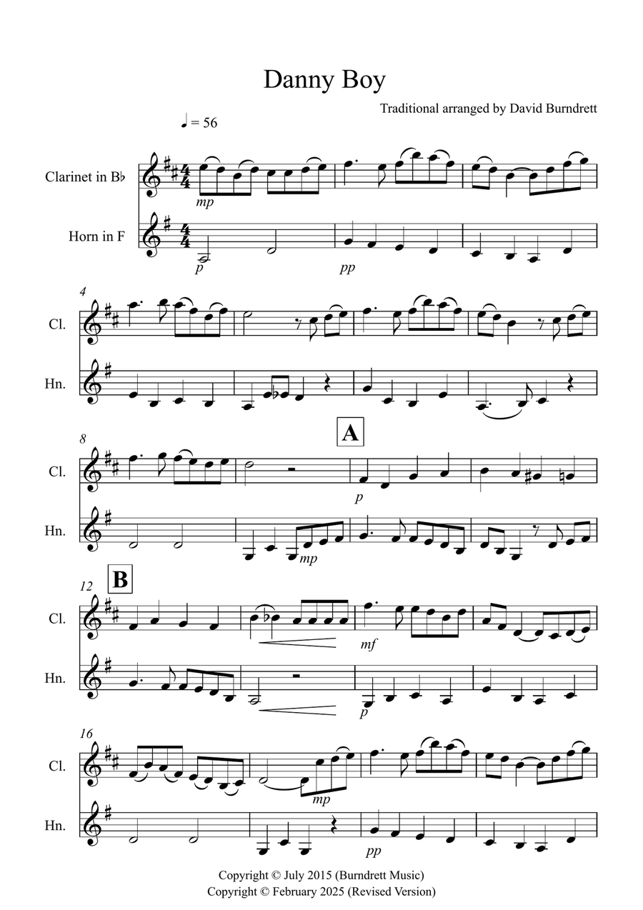 Danny Boy for Clarinet and Horn Duet Woodwind Duet scores gallery preview page 1