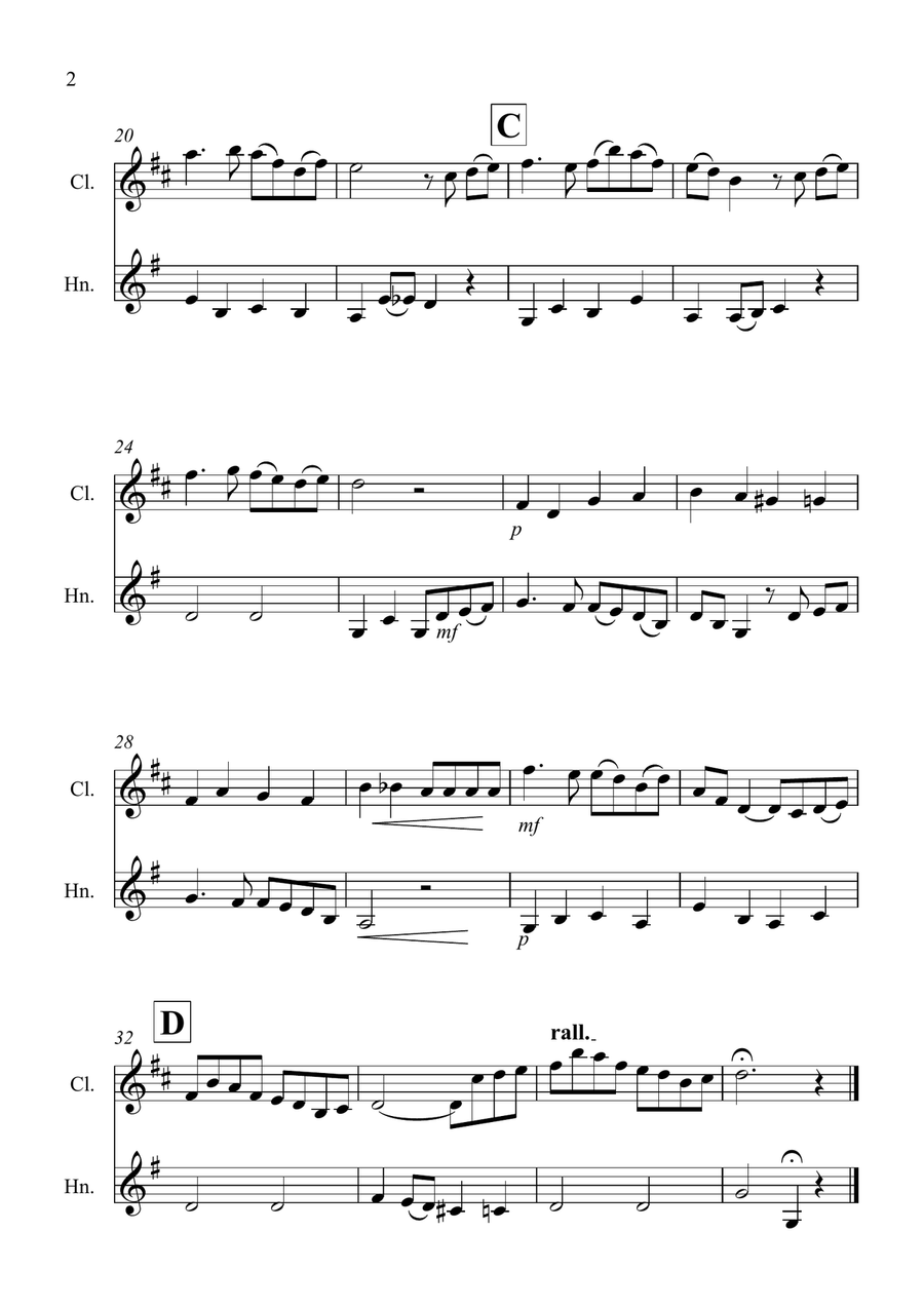 Danny Boy for Clarinet and Horn Duet Woodwind Duet scores gallery preview page 2