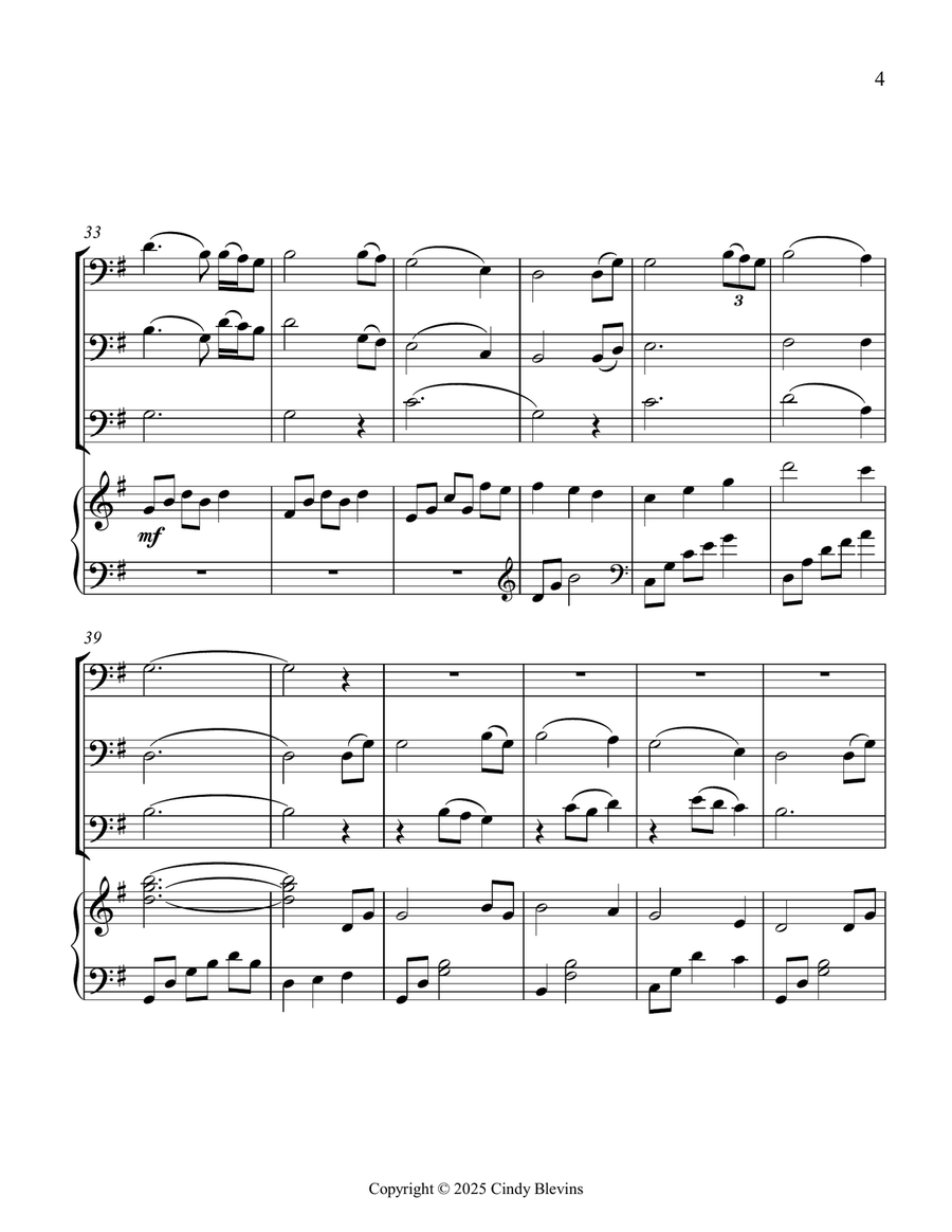 Amazing Grace, for Three Trombones and Piano Trombone Trio scores gallery preview page 5
