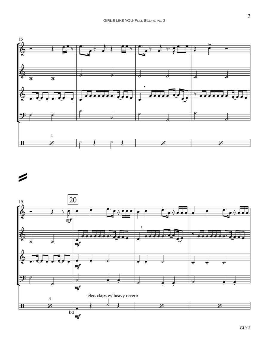 Girls Like You Clarinet Quartet scores gallery preview page 4