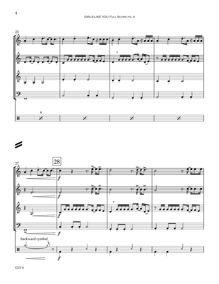 Girls Like You Clarinet Quartet scores gallery preview page 5