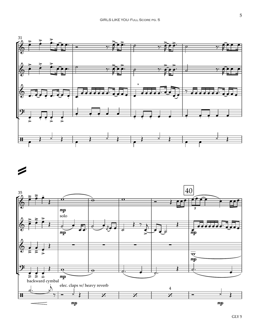 Girls Like You Clarinet Quartet scores gallery preview page 6