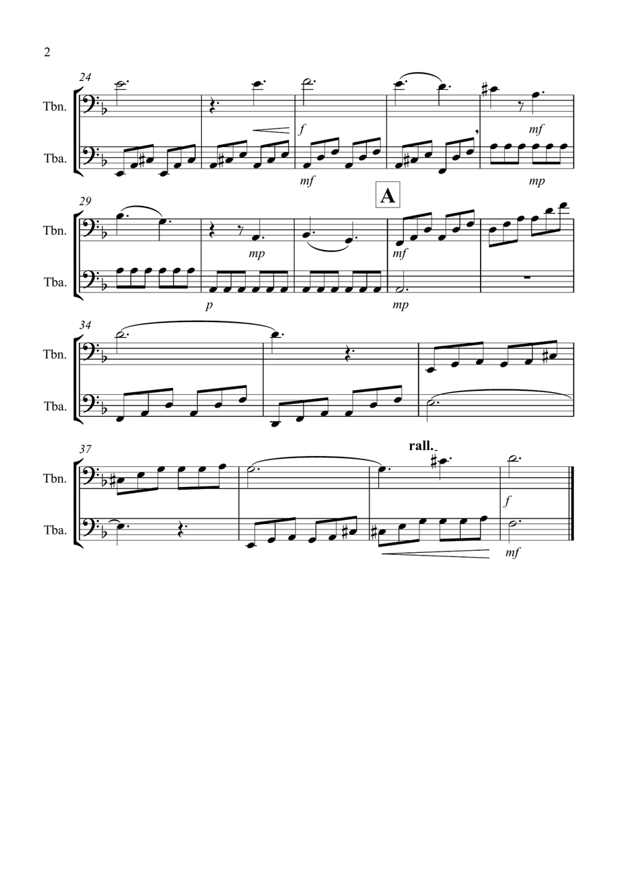 Moonlight Sonata for (1st movement) for Trombone and Tuba Duet Brass Duet scores gallery preview page 2