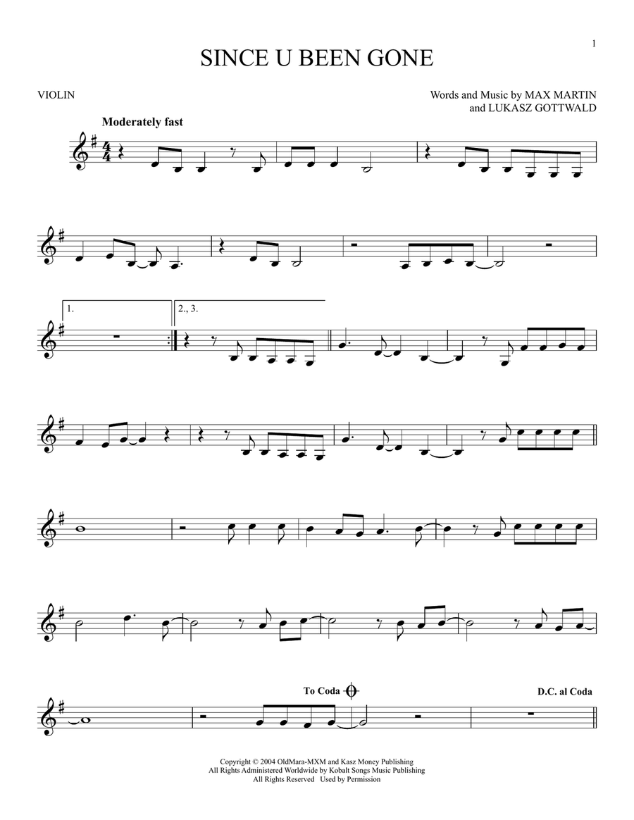 Since U Been Gone Since U Been Gone Violin Solo scores gallery preview page 1