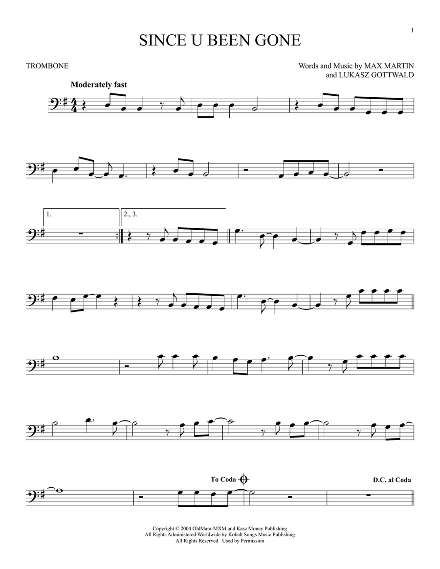 Since U Been Gone Since U Been Gone Trombone Solo scores gallery preview page 1