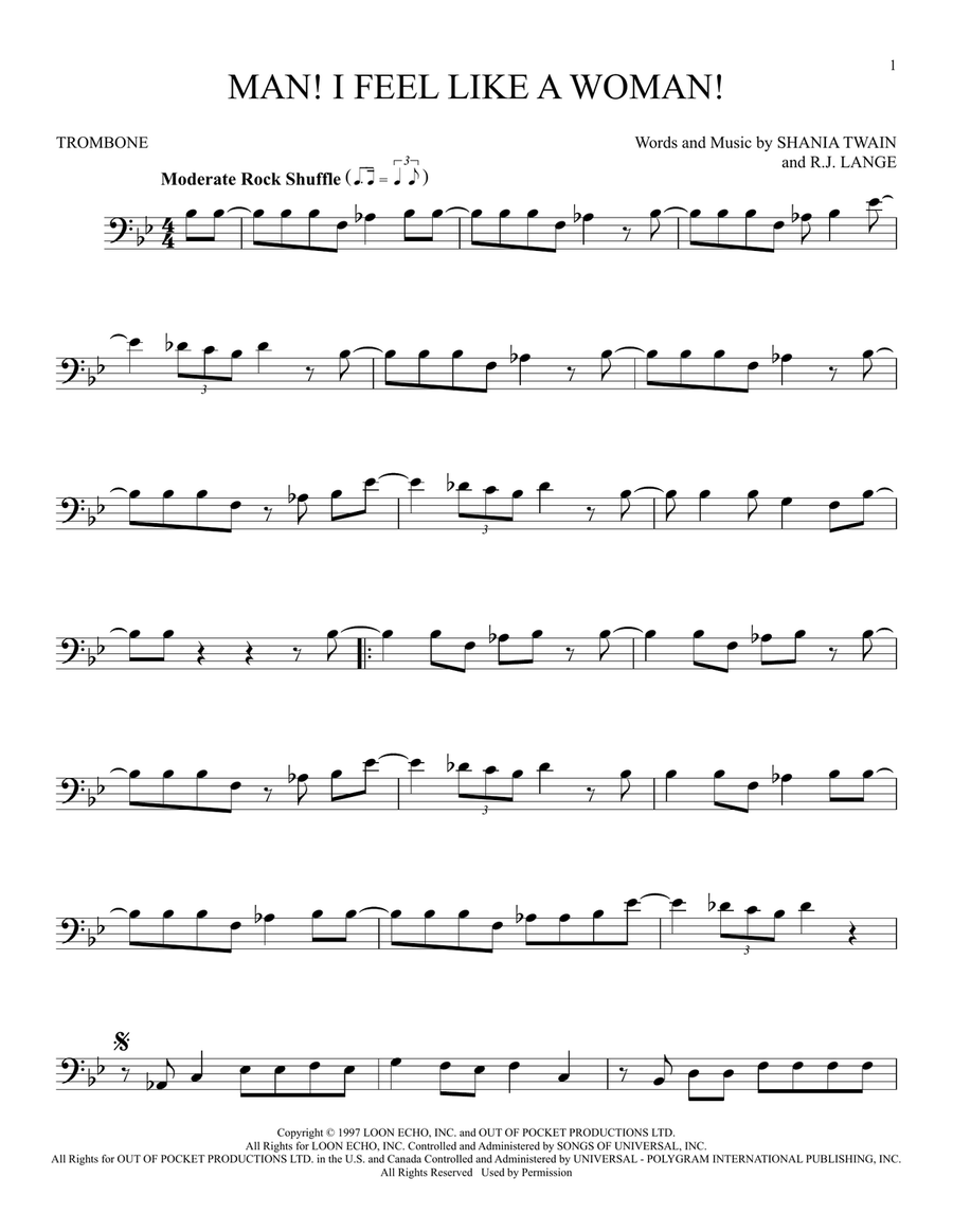 Man! I Feel Like A Woman! Trombone Solo scores gallery preview page 1