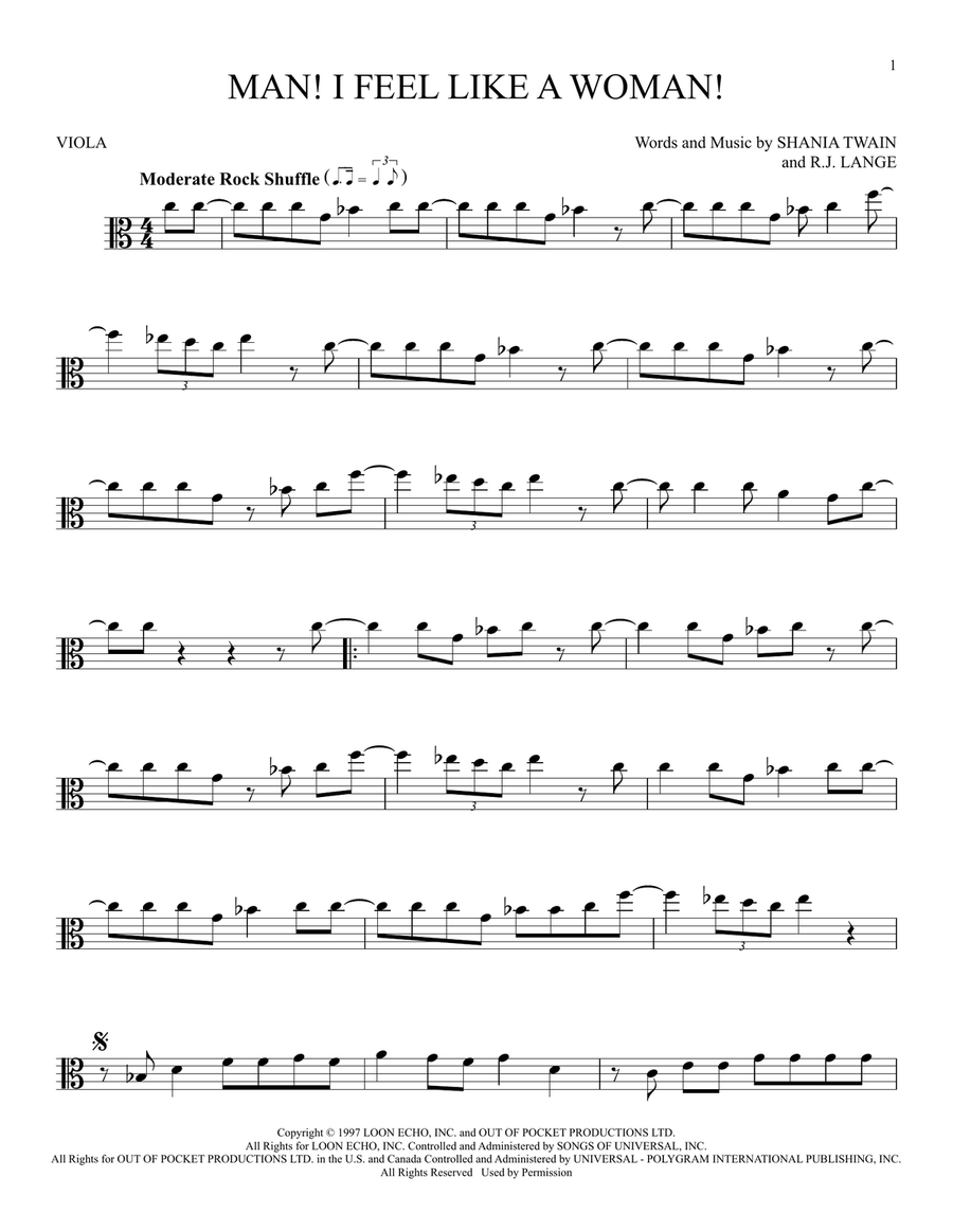 Man! I Feel Like A Woman! Viola Solo scores gallery preview page 1