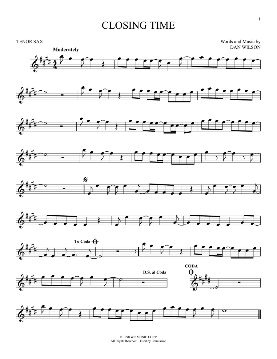 Closing Time Closing Time Tenor Saxophone scores gallery preview page 1