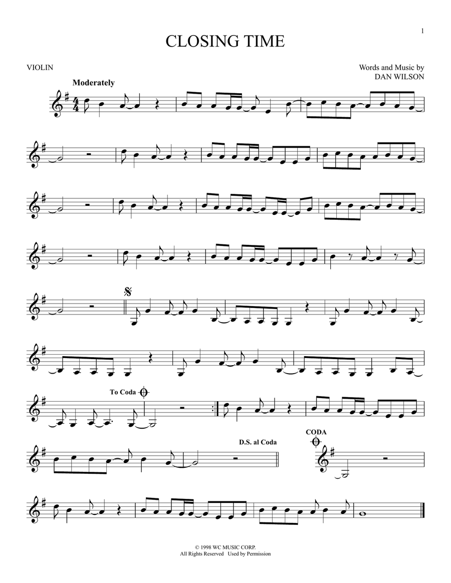 Closing Time Closing Time Violin Solo scores gallery preview page 1