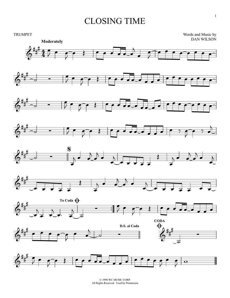 Closing Time Closing Time Trumpet Solo scores gallery preview page 1