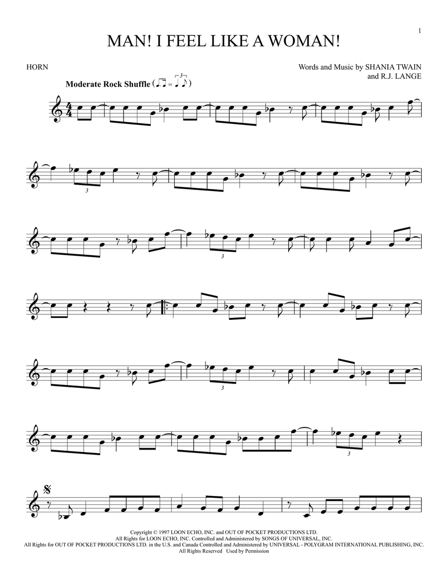 Man! I Feel Like A Woman! Horn Solo scores gallery preview page 1