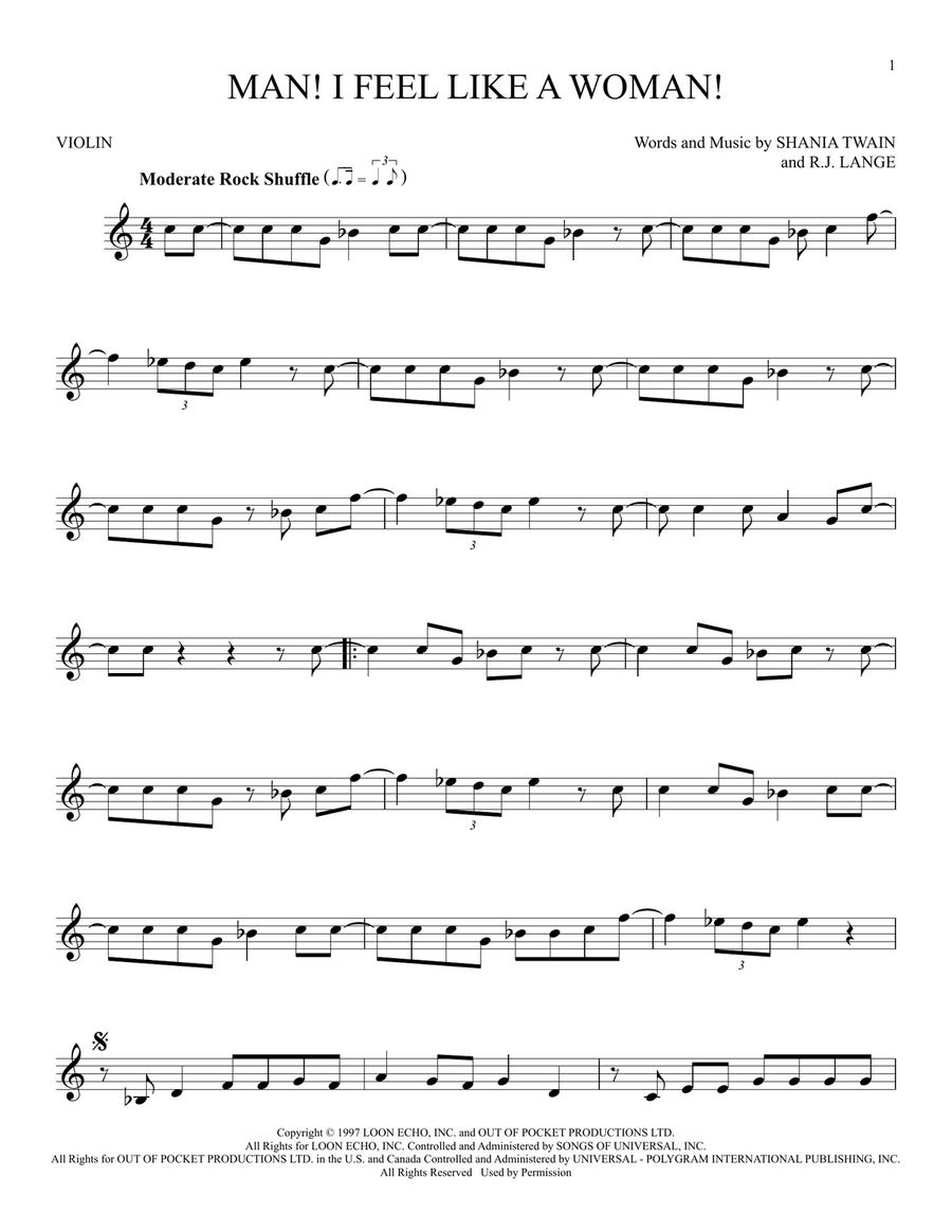 Man! I Feel Like A Woman! Violin Solo scores gallery preview page 1