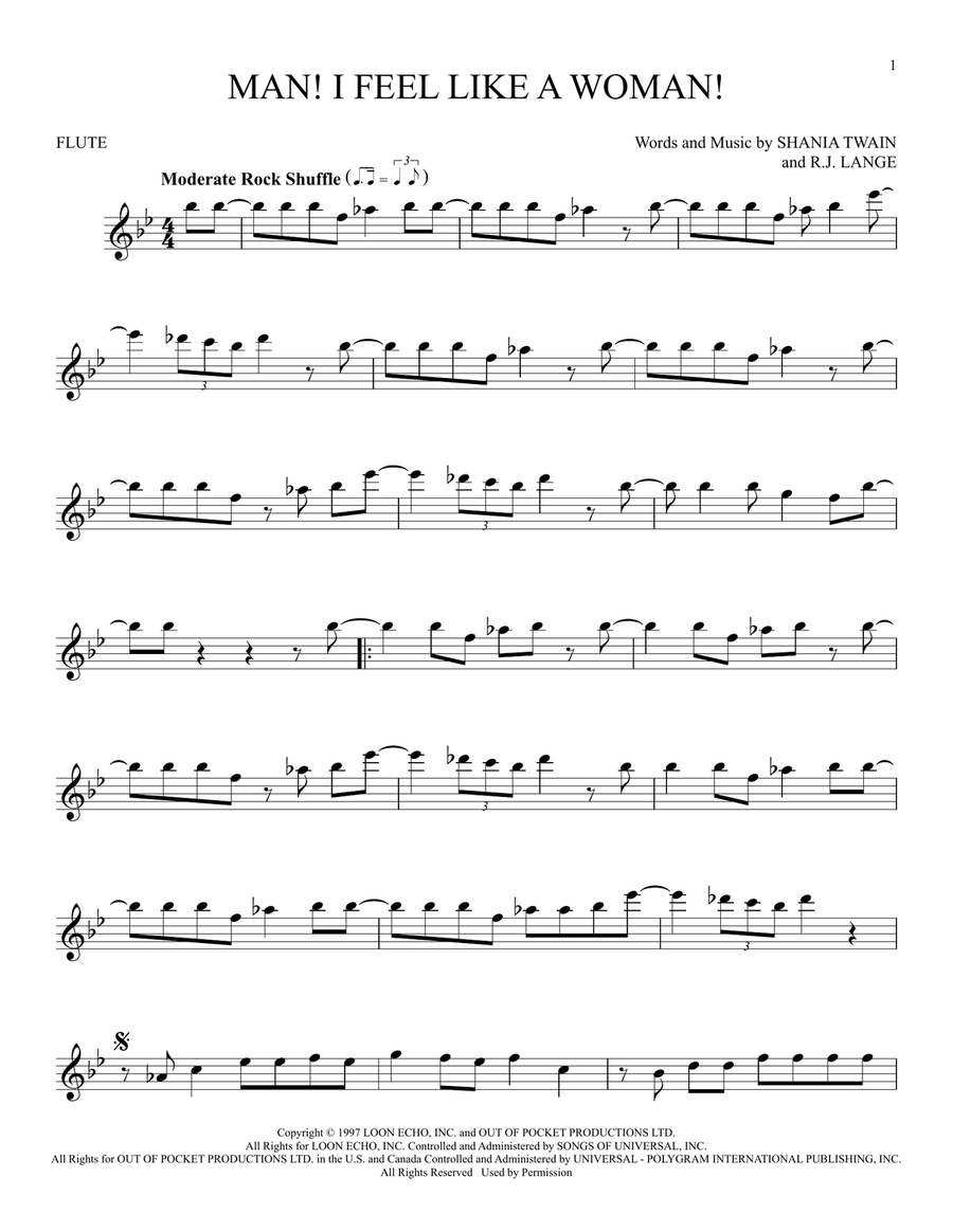 Man! I Feel Like A Woman! Flute Solo scores gallery preview page 1