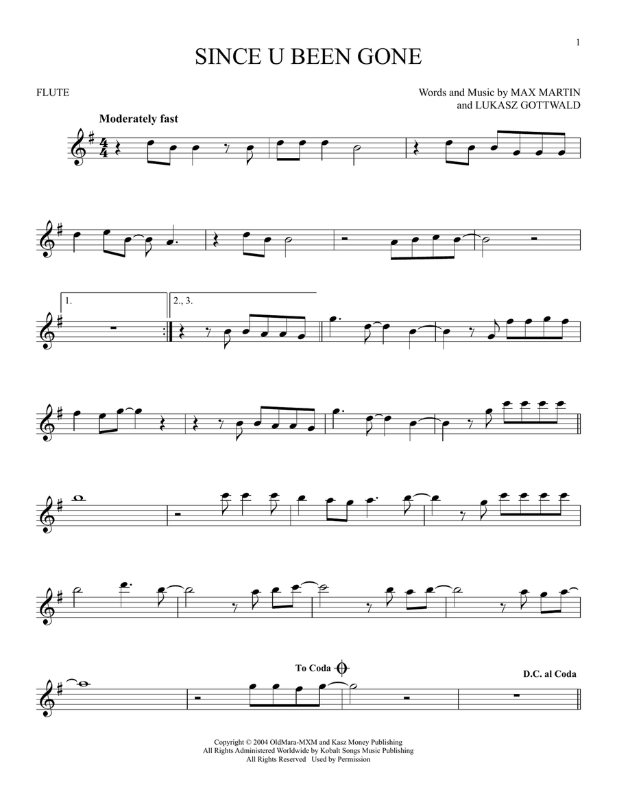 Since U Been Gone Since U Been Gone Flute Solo scores gallery preview page 1