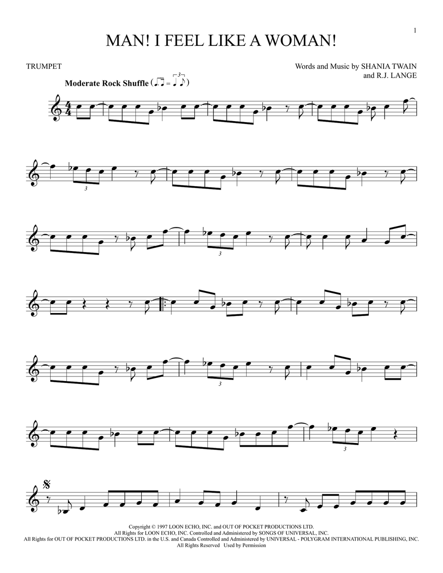 Man! I Feel Like A Woman! Trumpet Solo scores gallery preview page 1