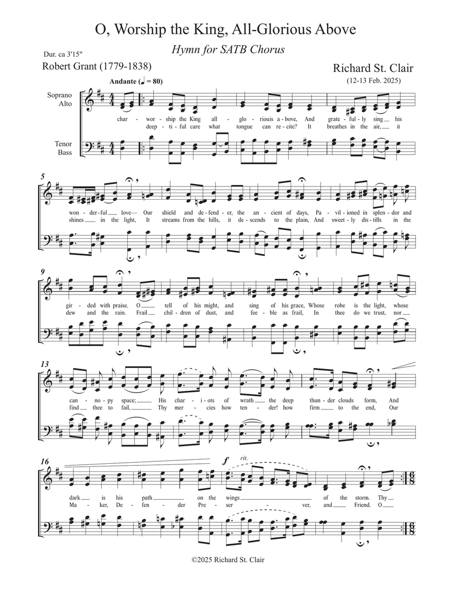 O, Worship the King All-Glorious Above 4-Part scores gallery preview page 1