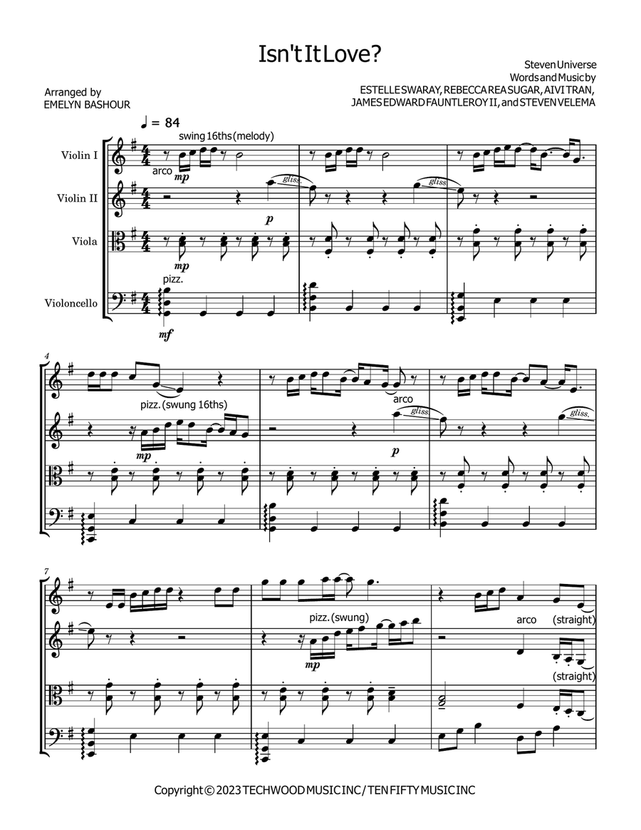 Isn't It Love? Isn't It Love? String Quartet scores gallery preview page 1
