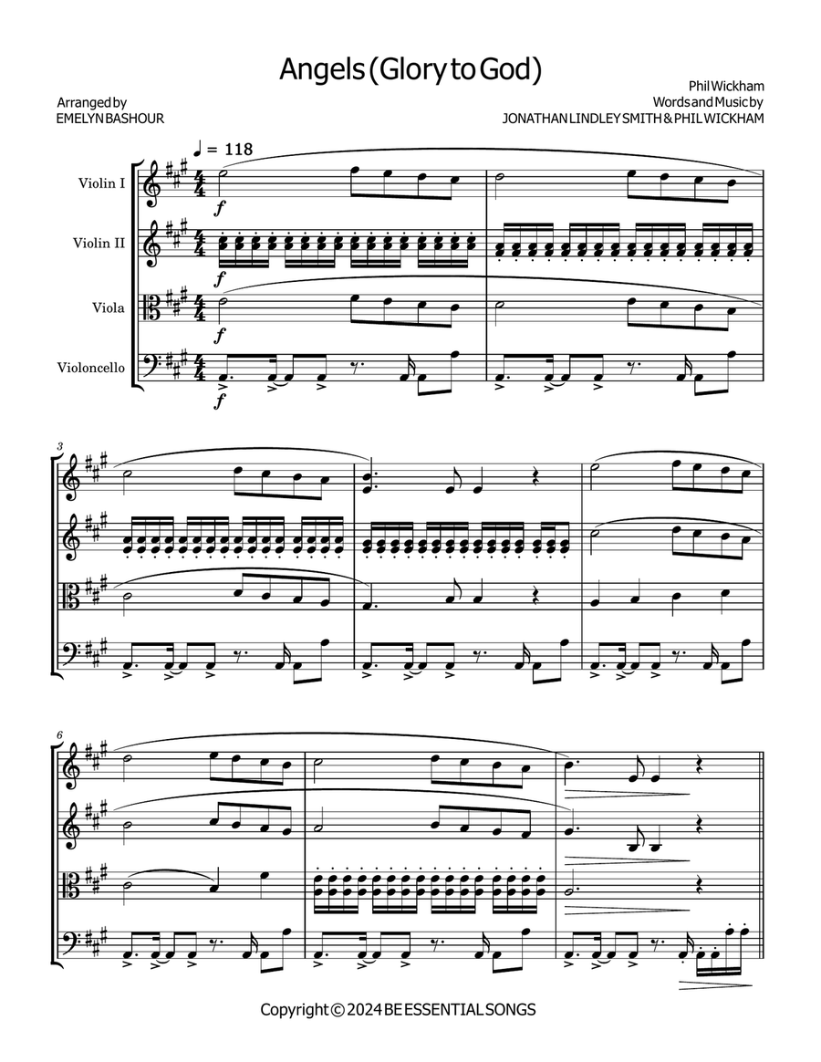 Angels (Glory To God) Angels (Glory To God) String Quartet scores gallery preview page 1
