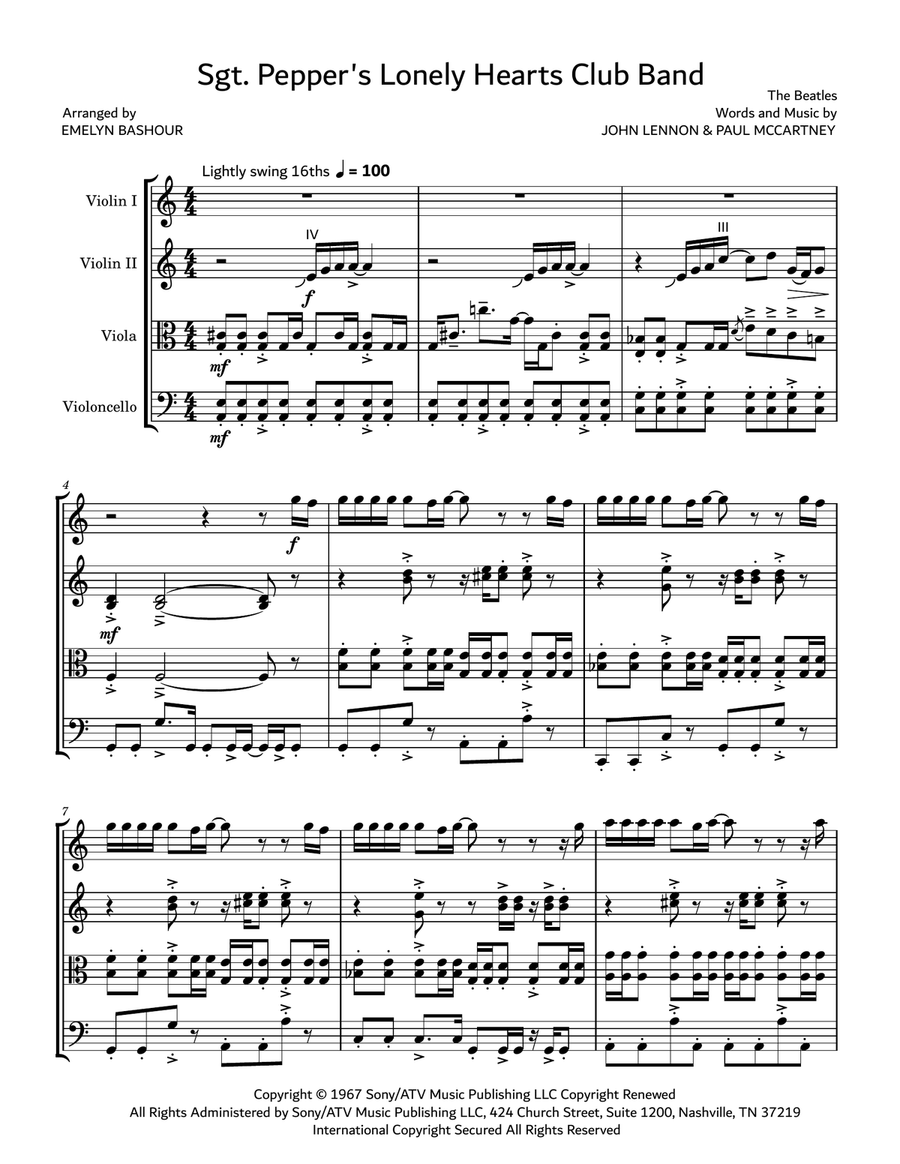 Sgt. Pepper's Lonely Hearts Club Band String Quartet scores gallery preview page 1