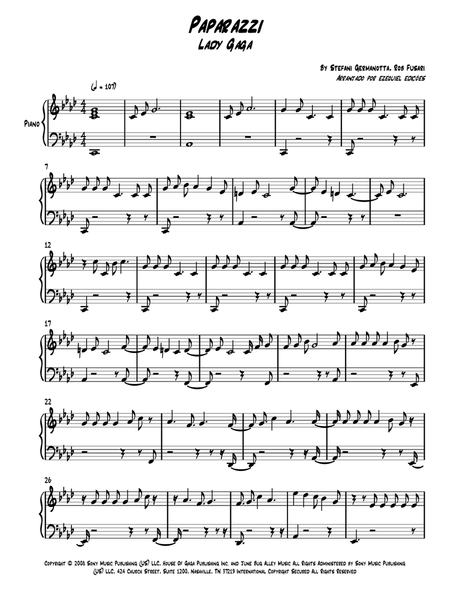 Paparazzi Paparazzi Piano Solo scores gallery preview page 1
