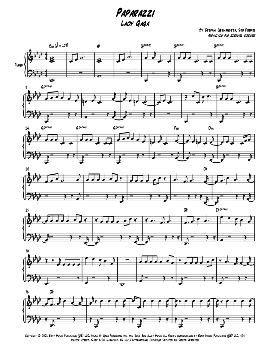 Paparazzi Paparazzi Easy Piano scores gallery preview page 1