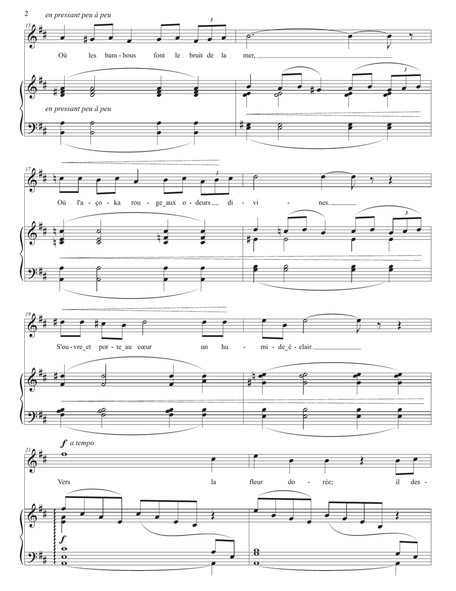 CHAUSSON: Le colibri, Op. 2 no. 7 (transposed to D major) Piano, Vocal scores gallery preview page 3