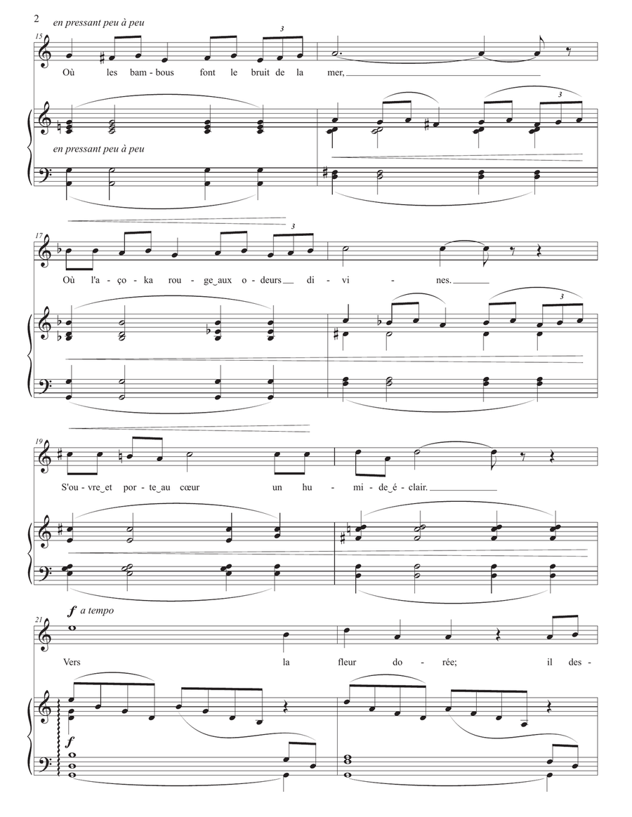 CHAUSSON: Le colibri, Op. 2 no. 7 (transposed to C major) Piano, Vocal scores gallery preview page 3