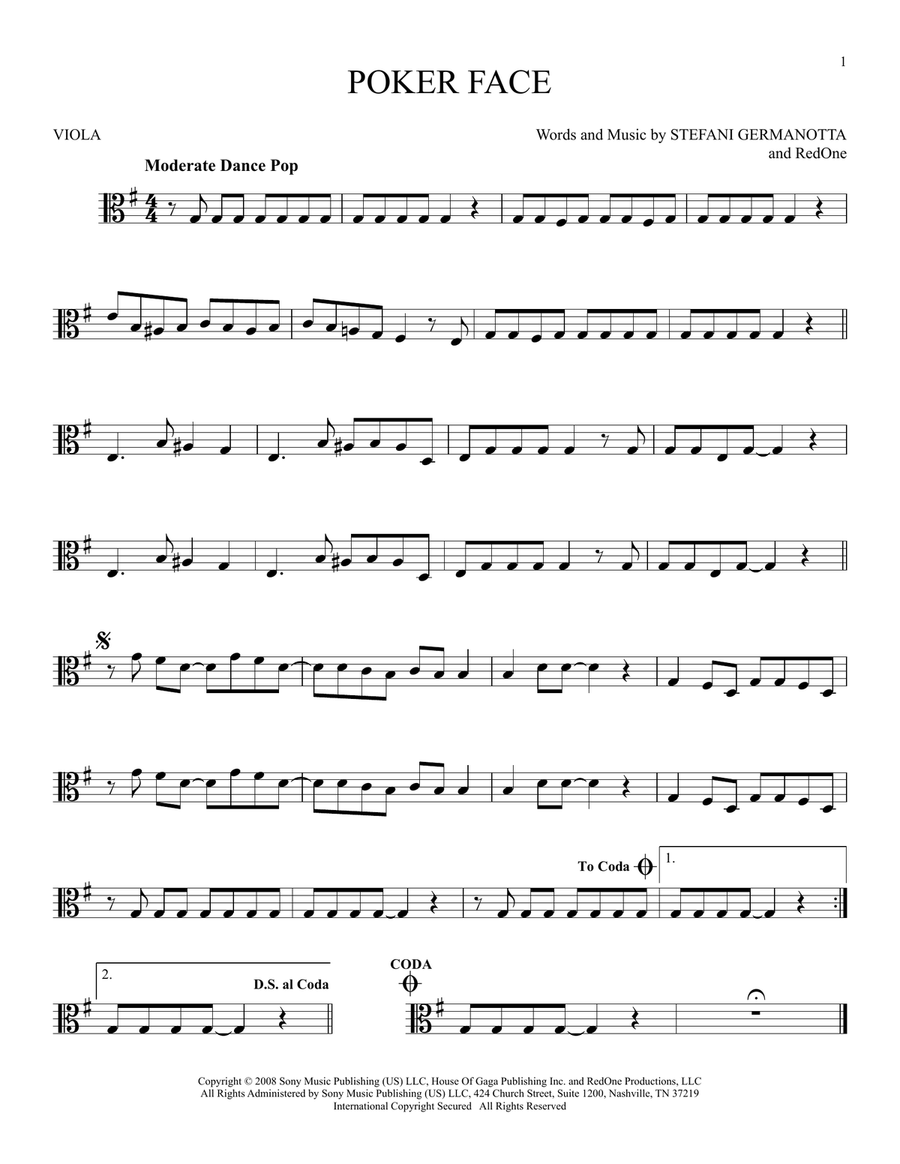 Poker Face Poker Face Viola Solo scores gallery preview page 1