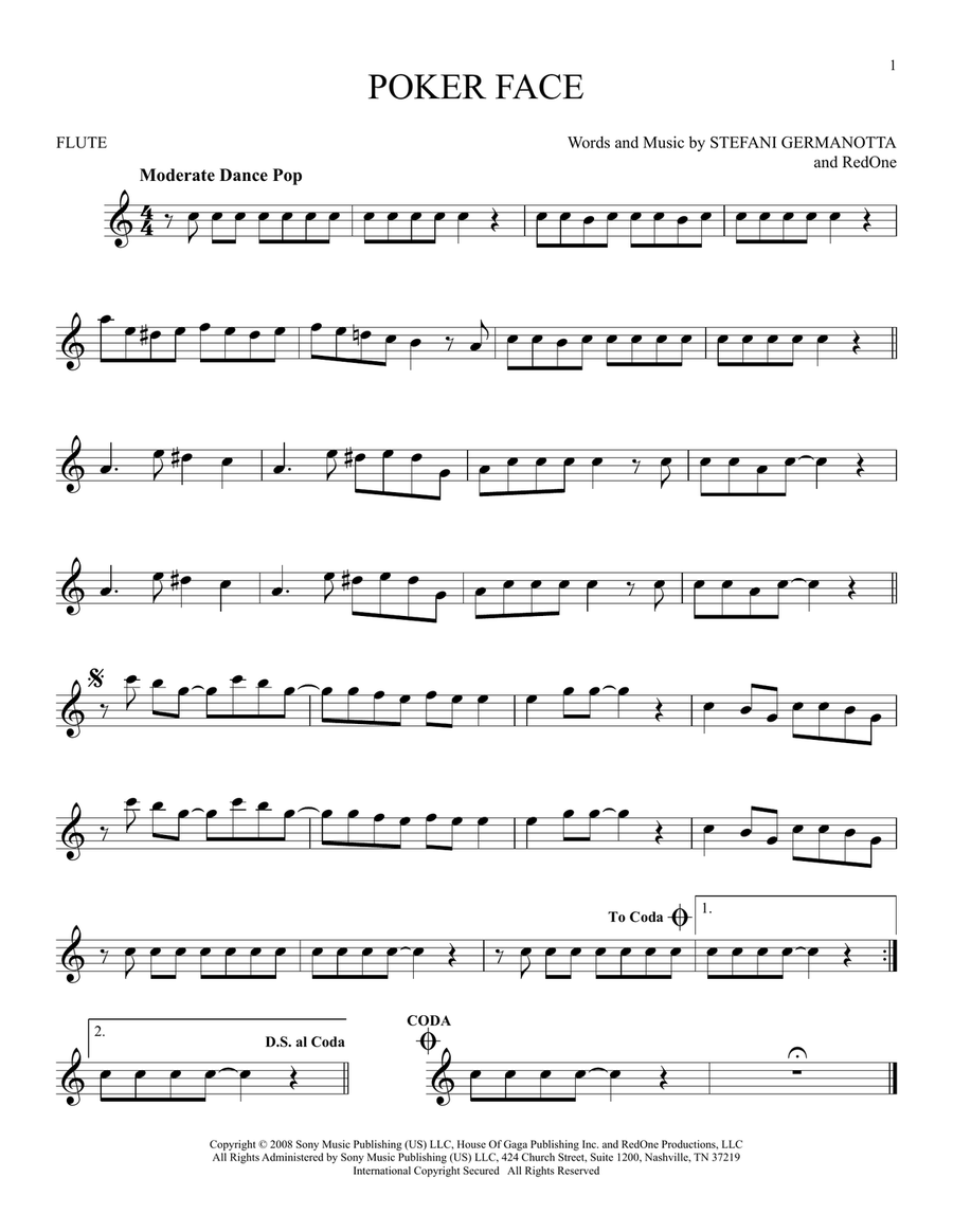 Poker Face Poker Face Flute Solo scores gallery preview page 1