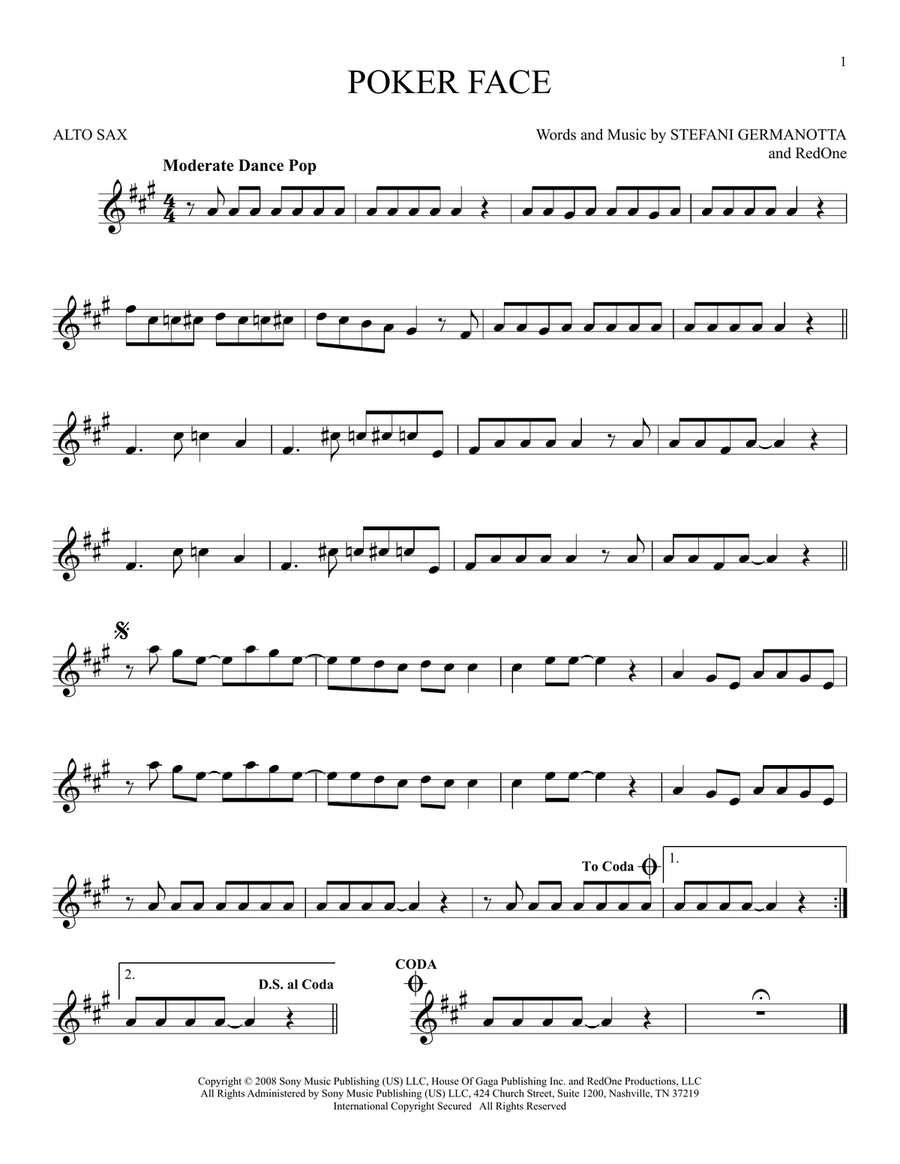 Poker Face Poker Face Alto Saxophone scores gallery preview page 1