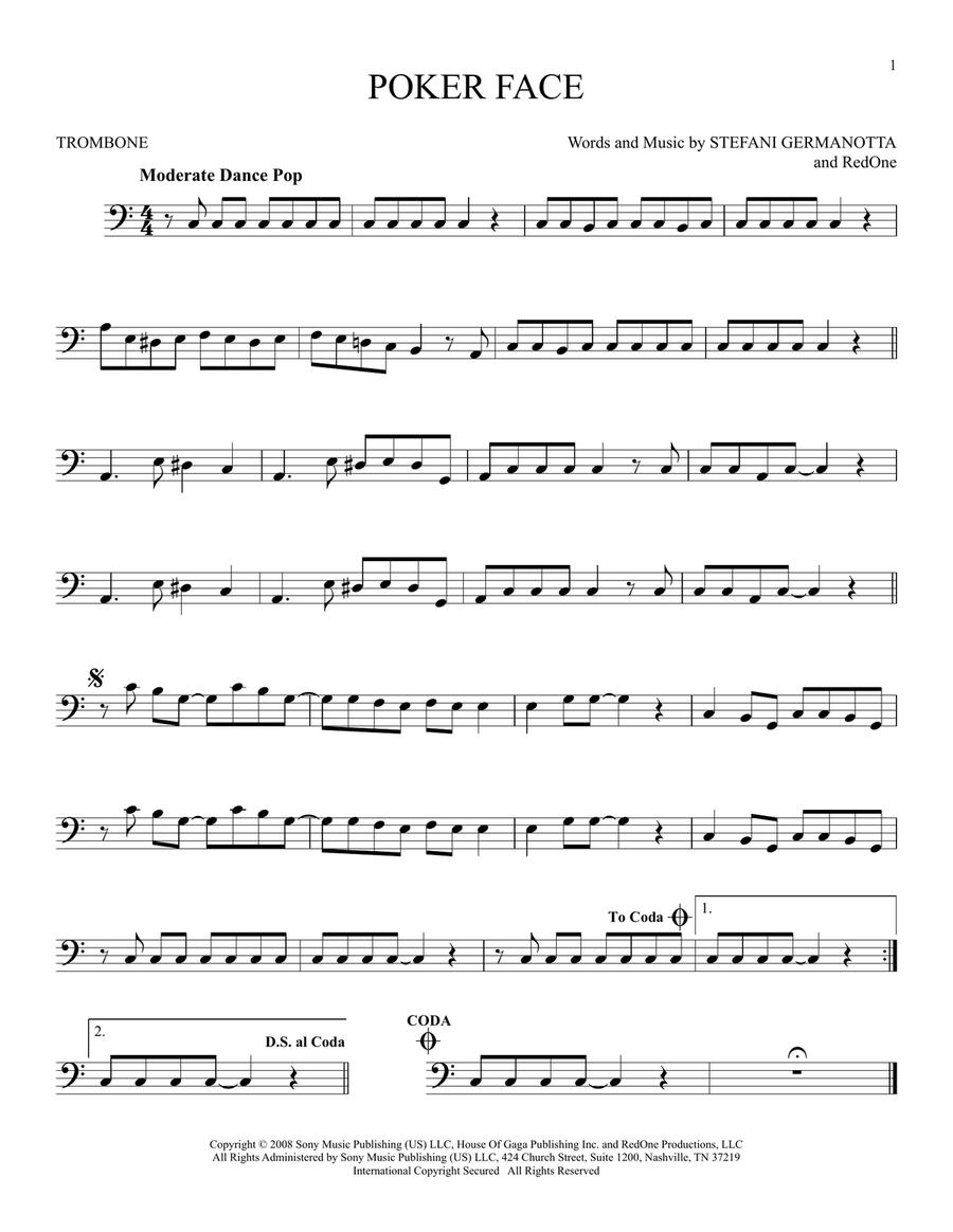 Poker Face Poker Face Trombone Solo scores gallery preview page 1