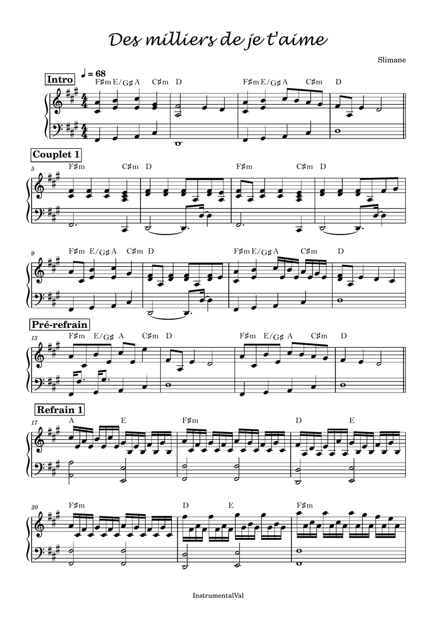 Des Milliers De Je T'aime Piano Solo scores gallery preview page 1