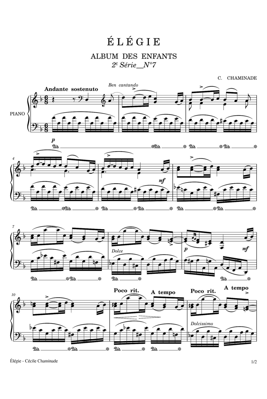 Élégie - Cécile Chaminade Piano Solo scores gallery preview page 1