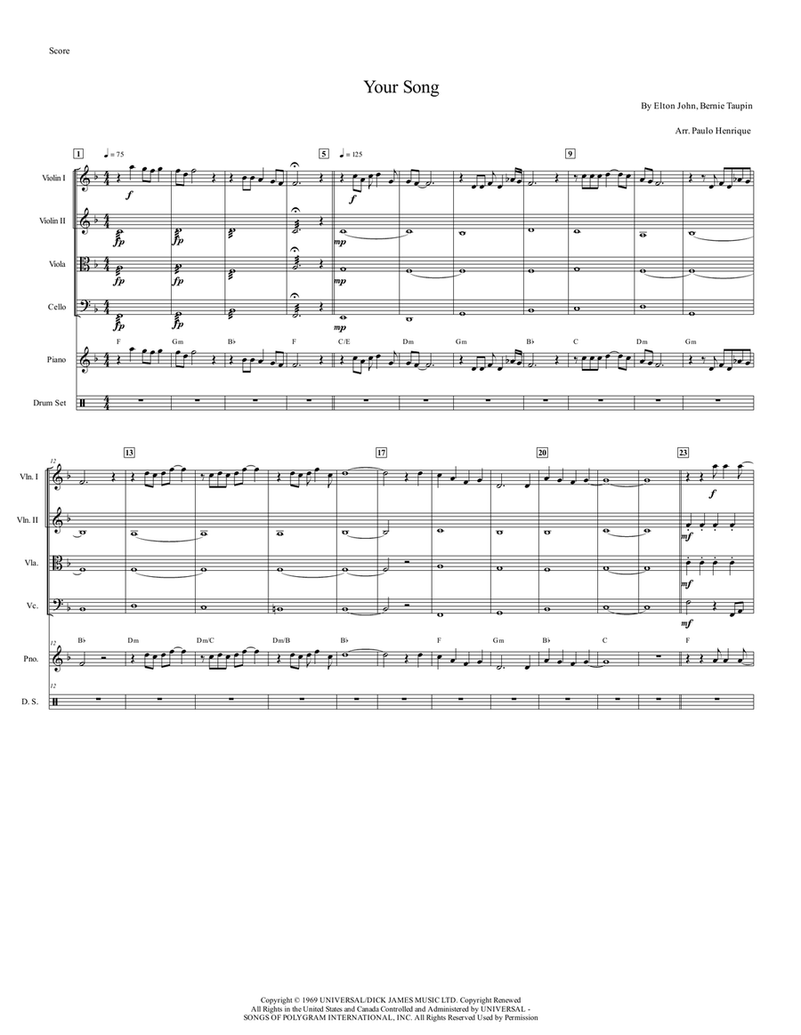 Your Song Your Song String Quartet scores gallery preview page 2